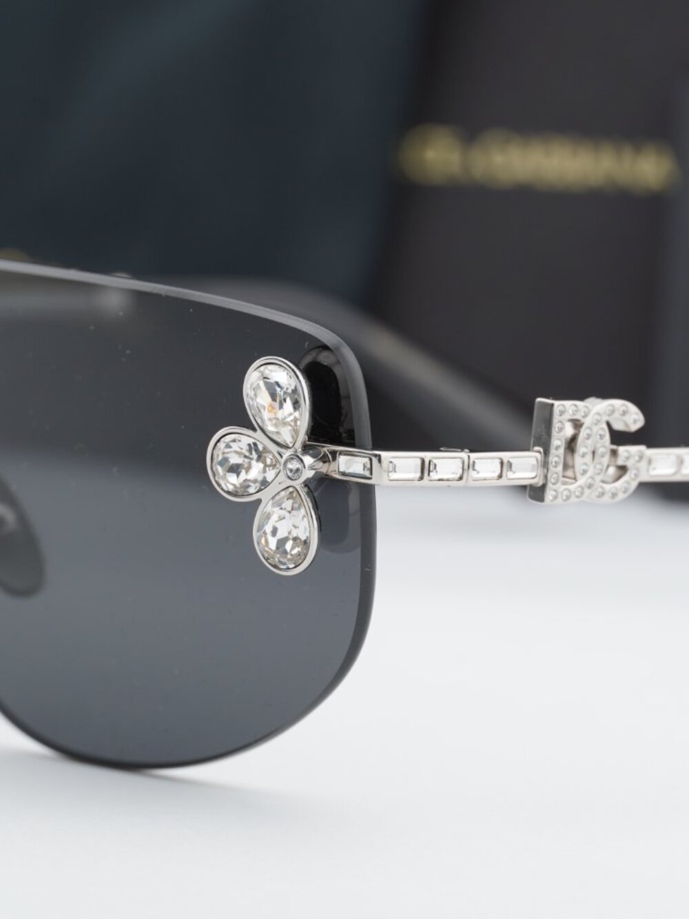 Dolce & Gabbana DG2333B 05/87 Shield Sunglasses - Silver with White Stone\Grey - Picture 9 of 10
